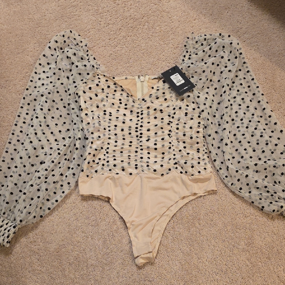 Polka Dot Sheer Sleeve Bodysuit